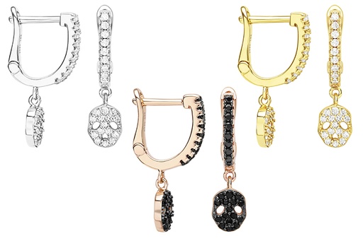 Pendiente plata 925 calavera cz c.de clip 