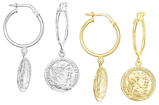 [1242000000PL] Pendiente aro plata 925  moneda romana cierre clic 