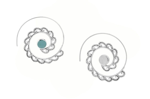 Pendiente plata 925 aro motivos árabes con piedras 