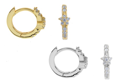 Pendiente aro plata 925 estrella con zirconita