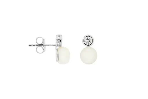 [128510001ZPB] Silver 925 earring fresh water pearl 8mm & cz