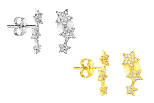 Pendiente plata 925 tres estrellas con zirconita 