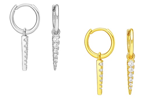 Pendiente aro plata 925 punta con zirconita 