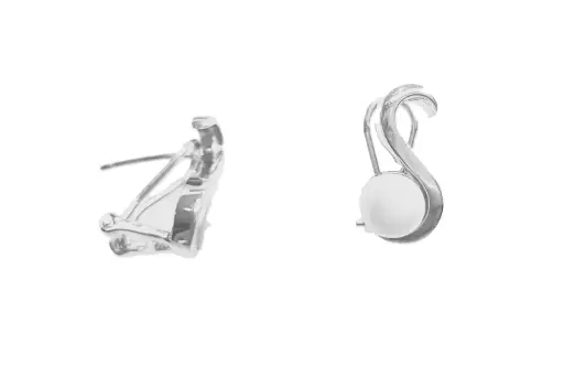 [129770001PBL] Silver omega clip earring  fresh water  pearl