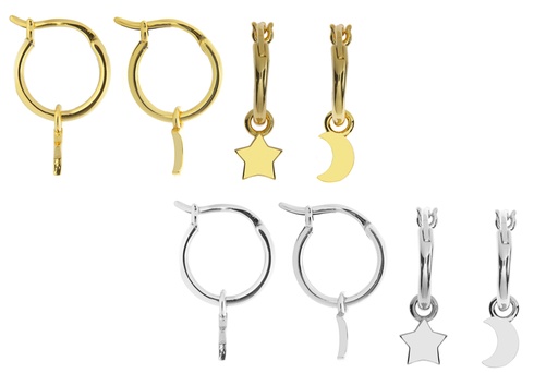 Pendiente plata 925 aro estrella y luna c. de clic 