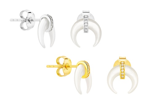 Pendiente plata 925 cuerno con zirconita 