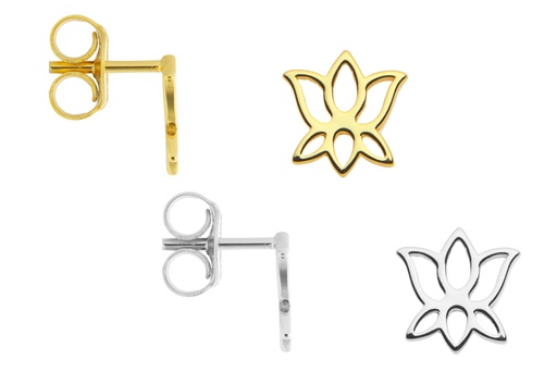 Pendiente plata 925 flor de loto presión 