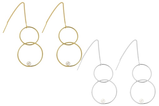 Pendiente plata 925 con perla 5mm cadena pasante 