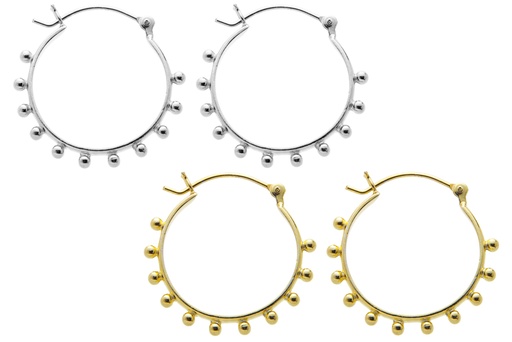 Pendiente aro plata 925 bolitas cierre de clic 