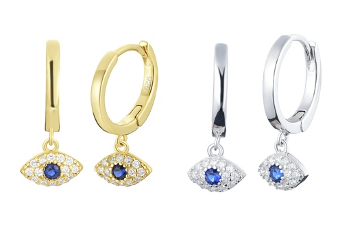 Pendiente plata 925 aro ojo turco con zirconitas 