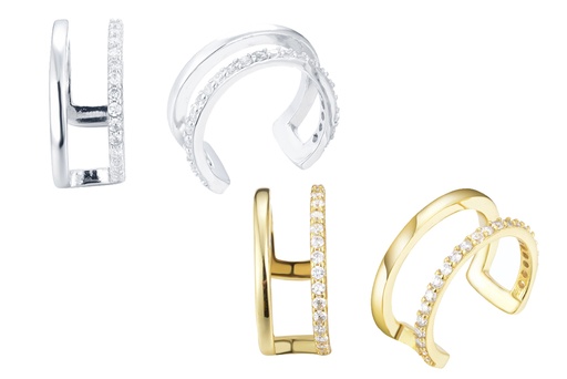 Pendiente plata 925 doble linea zirconita ear-cuff 