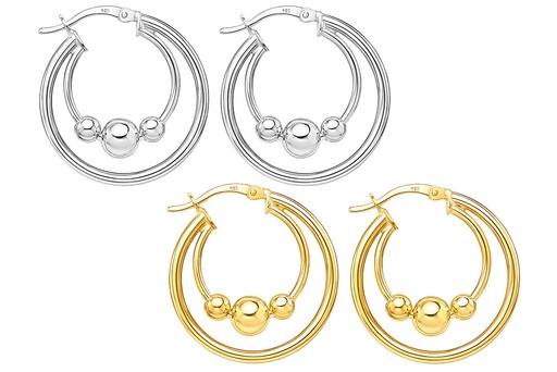 Aro plata 925 doble con tres bolitas cierre clic