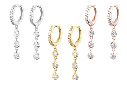 Pendiente aro cz plata 925 con 3  zirconitas 