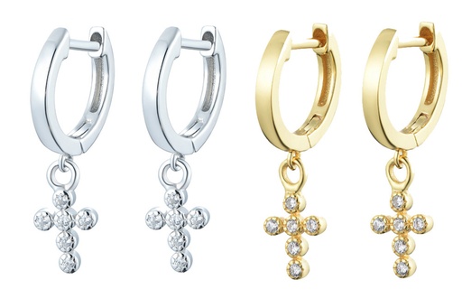 925 silver hoop earring with zirconia cross