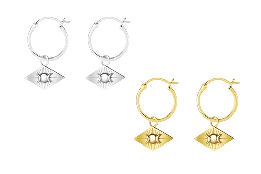 Pendiente aro plata 925 c/placa sol y luna 