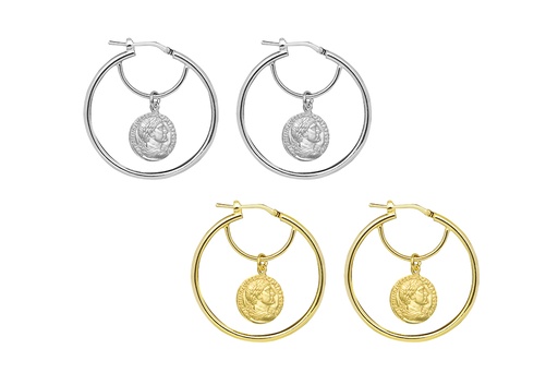 Pendiente aro plata 925 con charm moneda romana 12mm 