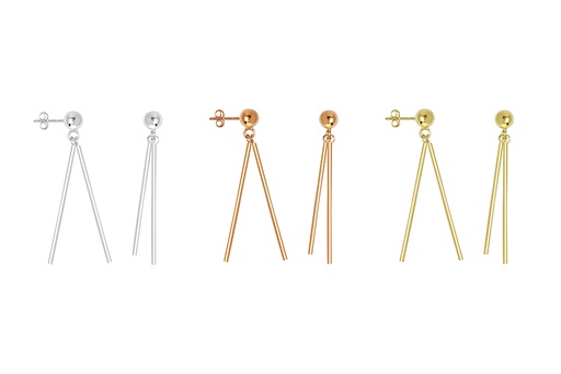 Pendiente largo plata 925 bola 6mm c/dos barra