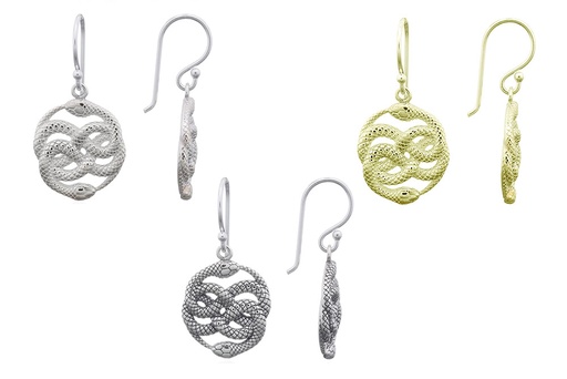 Pendiente plata 925 serpientes entrelazadas gancho hippie