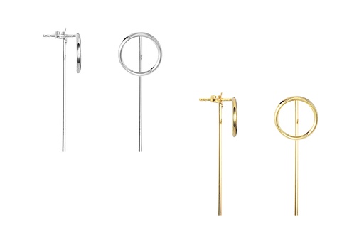 Sterling silver long  bar circle earrings