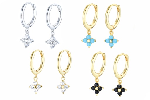 Pendiente aro plata 925 flor zirconitas