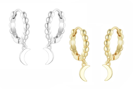 Pendiente plata 925 aro bolitas luna 