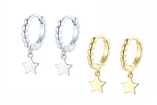 Pendiente plata 925 aro bolitas estrella 