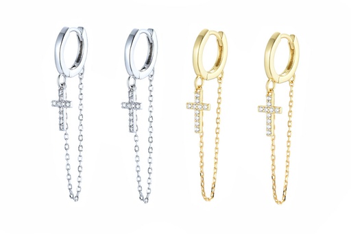 Sterling silver 925 zirconia cross earring