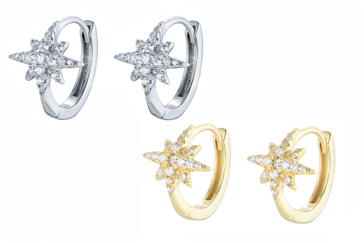 Sterling silver zirconia compass rose earring