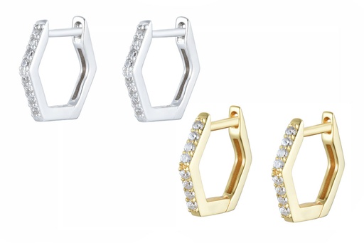 Pendiente plata 925 aro hexagonal con zirconitas