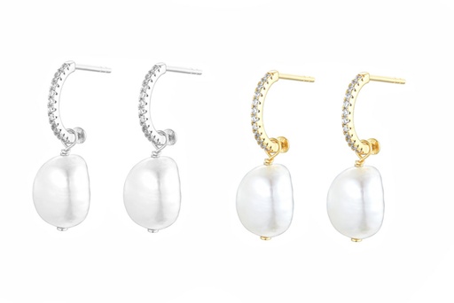 Sterling silver white zirconia with pearl earring