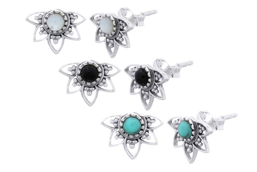 Pendiente plata 925 flor piedra