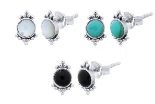 Pendiente plata 925 piedra redondo