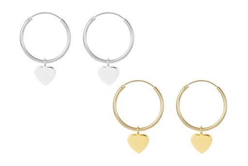 Pendiente plata 925 aro corazon 7mm