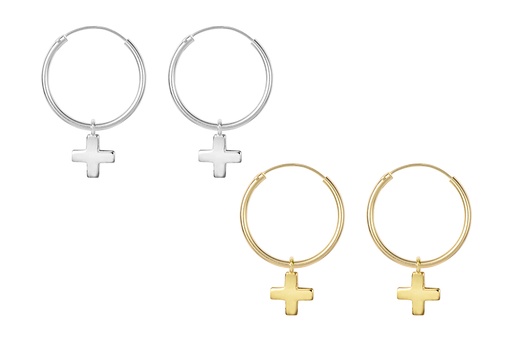 Sterling silver  cross earring hoop