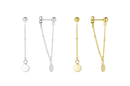 Pendiente plata 925 bola 4mm cadena y placa 6mm