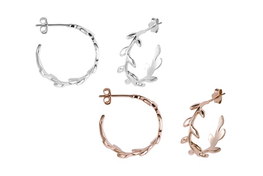 Pendiente plata 925 aro hojas