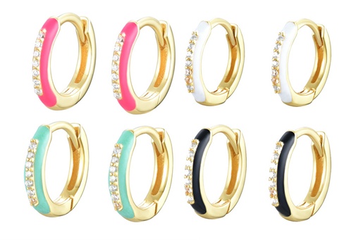 Sterling silver enamel & white zirconia hoop earring