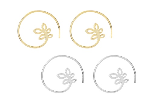 Pendiente plata 925 aro hojas