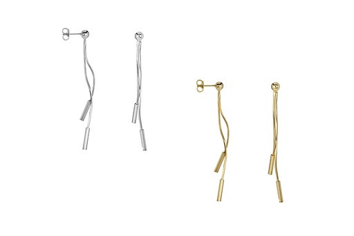 Sterling silver squared snake with 4mm bead earring