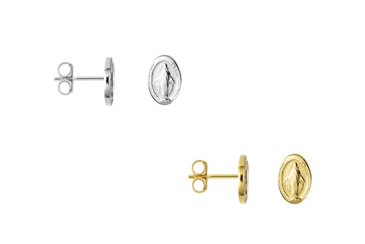 Sterling silver oval miraculous virgin medal earring