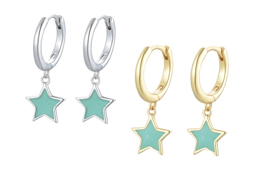 Sterling silver enamel star hoop earring