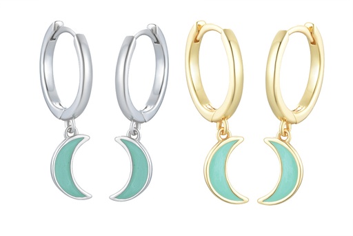 Sterling silver enamel moon hoop earring