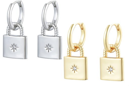 Sterling silver zirconia padlock hoop earring