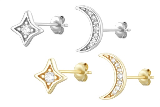 Pendiente plata 925 luna 9x6mm y estrella 4mm zirconita