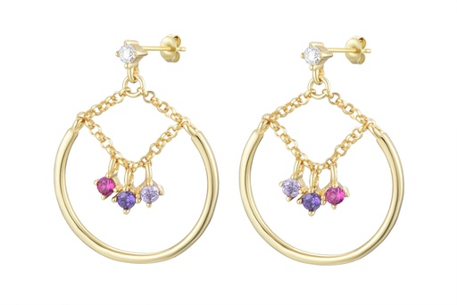 [15759EZMXDO] Pendiente plata 925 circulo abierto con cadena y mix de zirconitas