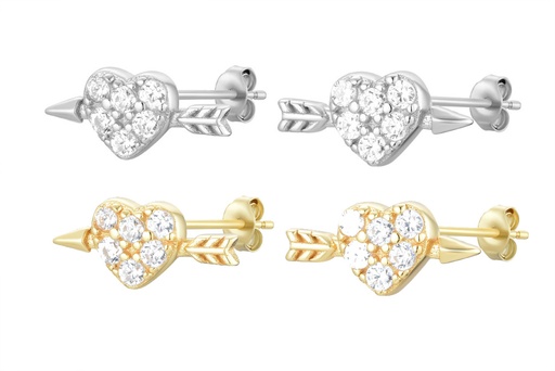 Pendiente plata 925 corazon flechado zirconita