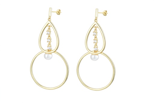 [15765EZBLDO] Sterling silver circle & drop with pearl zirconia earring