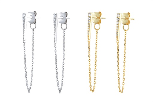 Sterling silver zirconia spearhead & chain earring