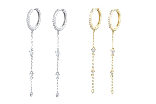 Sterling silver zirconia chain hoop earring