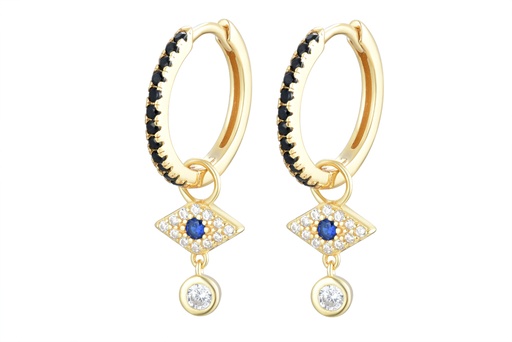 [15779EZNEBLZADO] Sterling silver zirconia turkish eye hoop earring